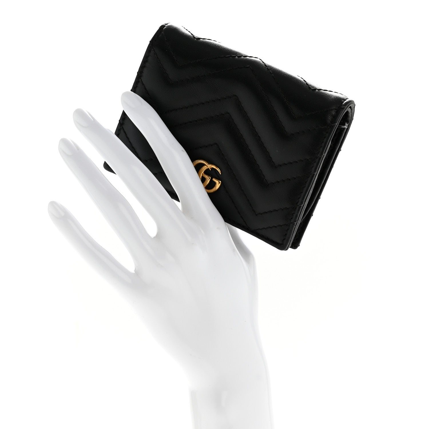 Gucci Calfskin Matelasse GG Marmont Card Case Wallet Black