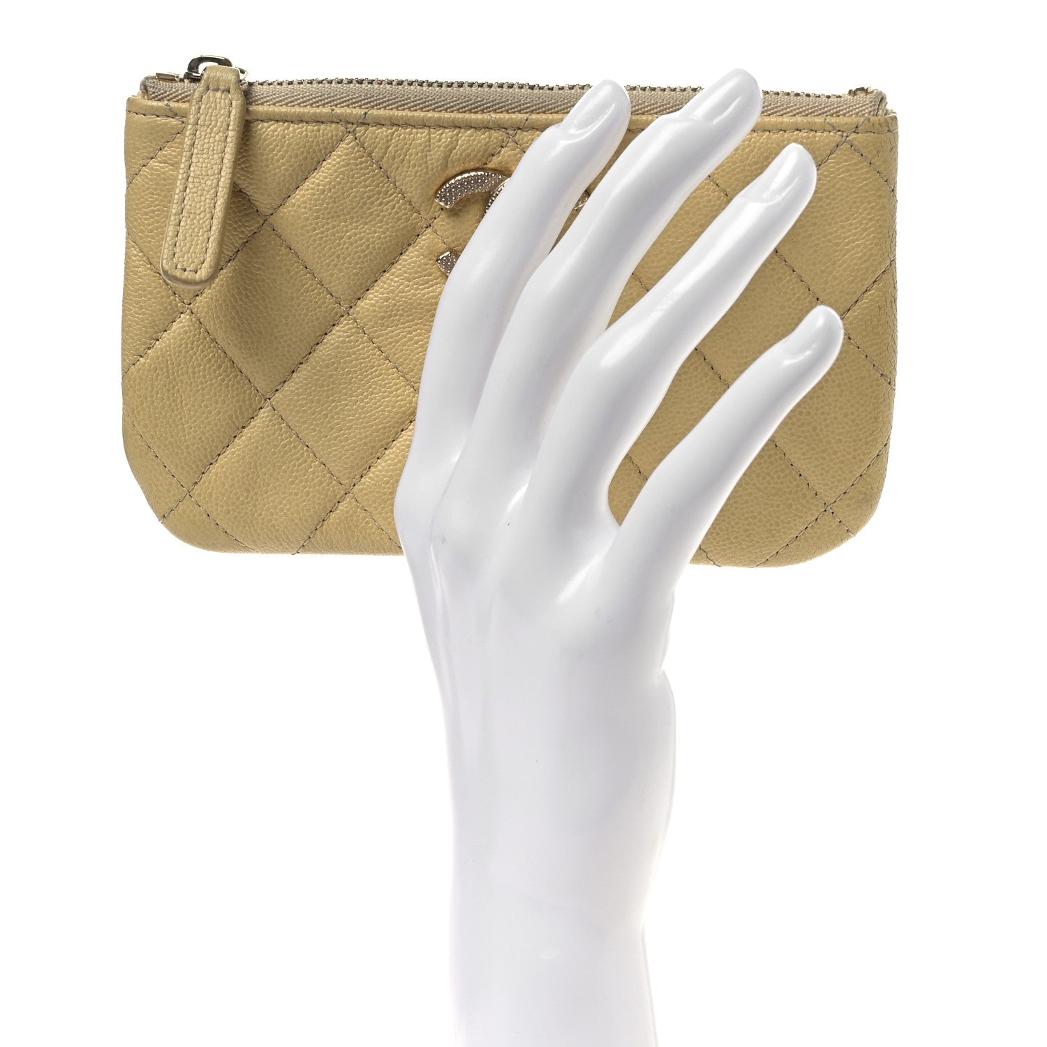 Caviar Quilted Studded CC Small Pouch Yellow