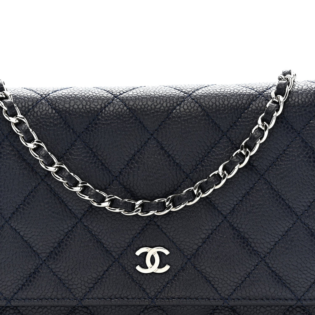 Chanel Caviar Quilted Wallet on Chain WOC Navy Blue