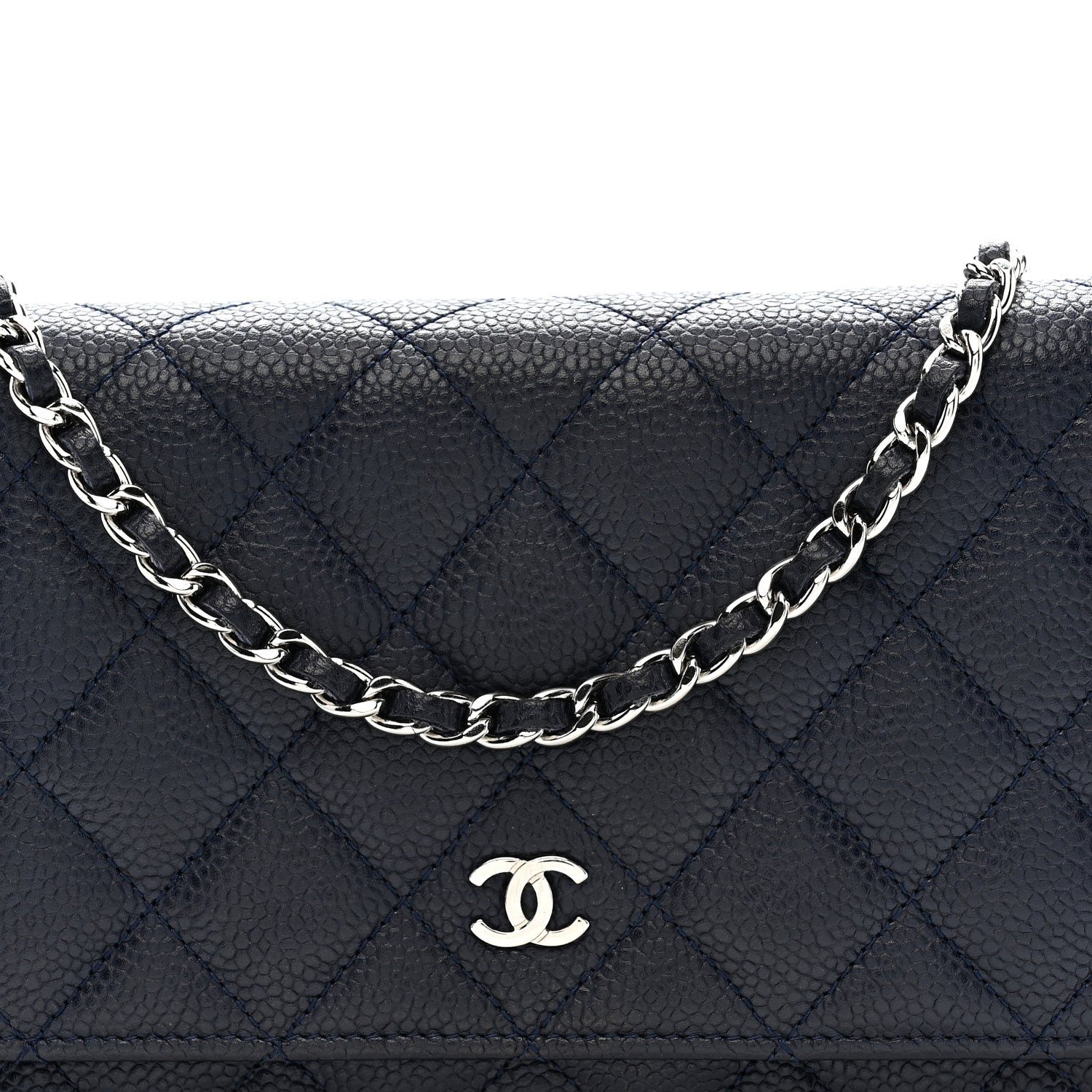 Chanel Caviar Quilted Wallet on Chain WOC Navy Blue