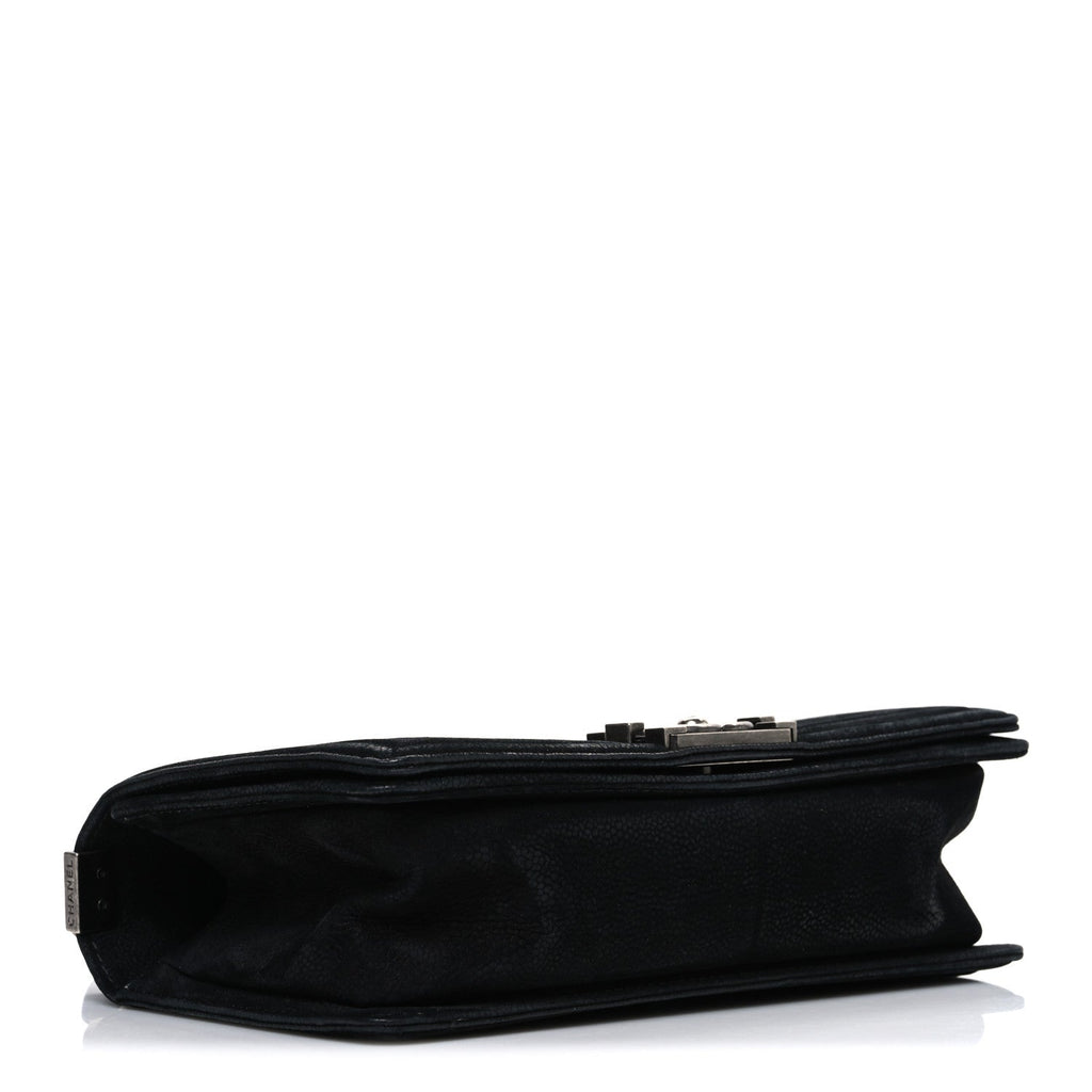 Chanel Bullskin Suede Caviar Quilted Medium Boy Flap Black