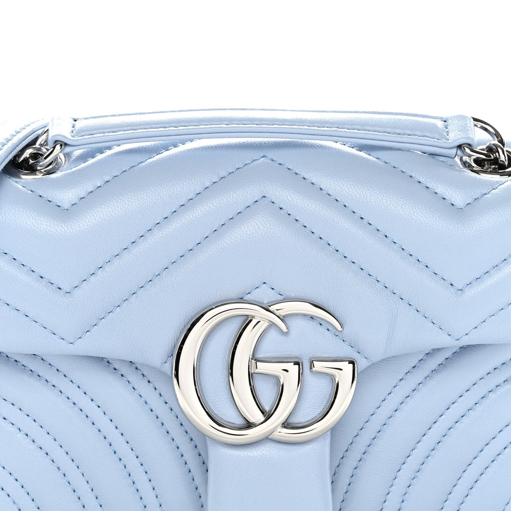 Gucci Lambskin Matelasse Small GG Marmont Shoulder Bag Porcelain Light Blue