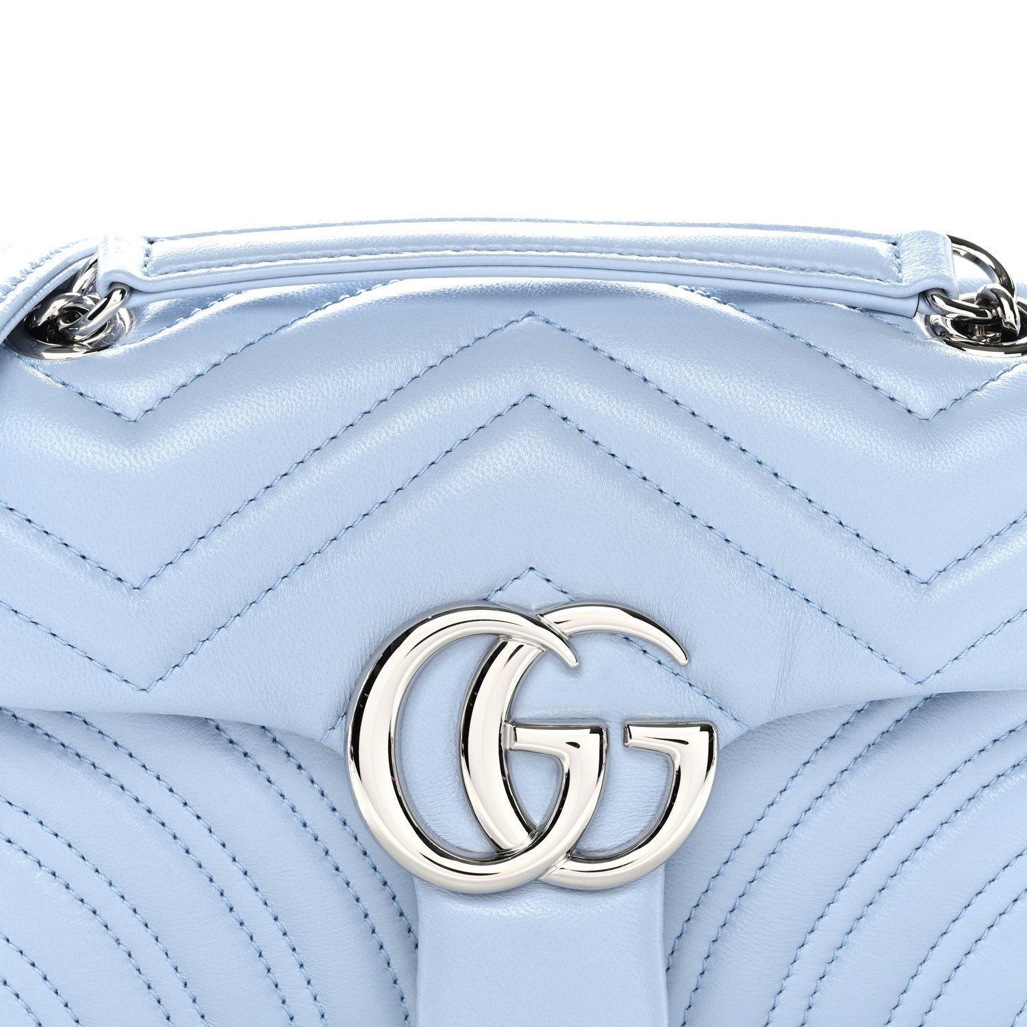 Gucci Lambskin Matelasse Small GG Marmont Shoulder Bag Porcelain Light Blue