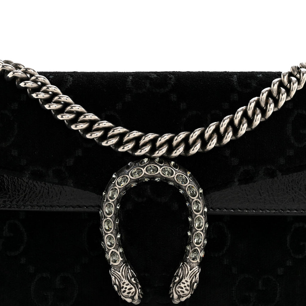 Gucci Velvet Skipper Crystal GG Monogram Small Dionysus Shoulder Bag Black Black Diamond