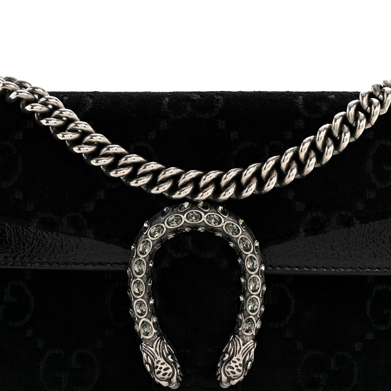 Gucci Velvet Skipper Crystal GG Monogram Small Dionysus Shoulder Bag Black Black Diamond