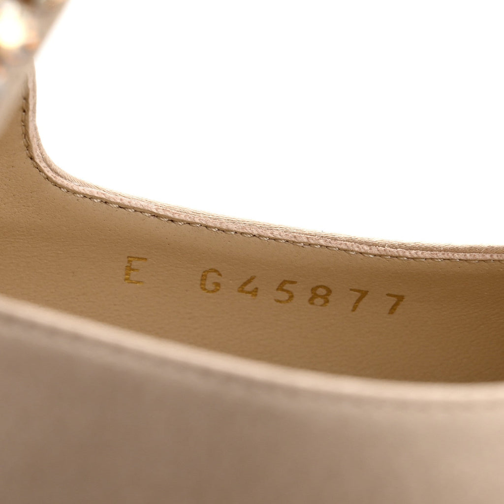 Chanel Strass Satin Grosgrain Mary Jane Flats 38.5 Beige Black