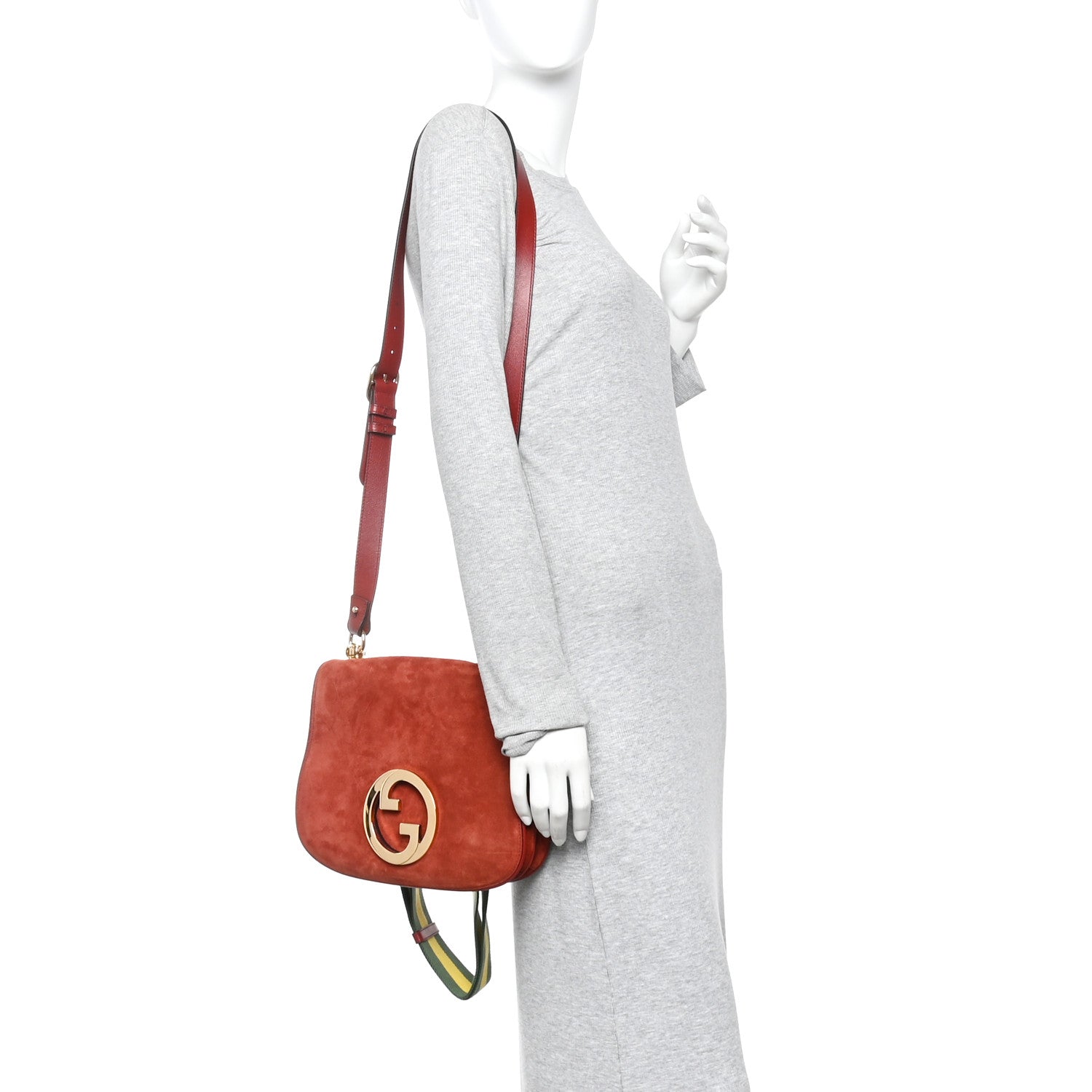 Gucci Suede Talco Roxy Calfskin Web Medium Blondie Shoulder Flap Bag Blondie Red