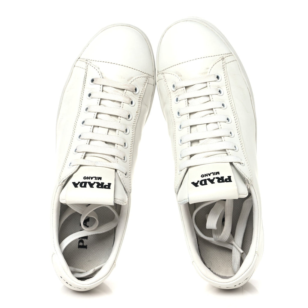 Prada Vitello Mens Logo Low Top Sneakers 43 White