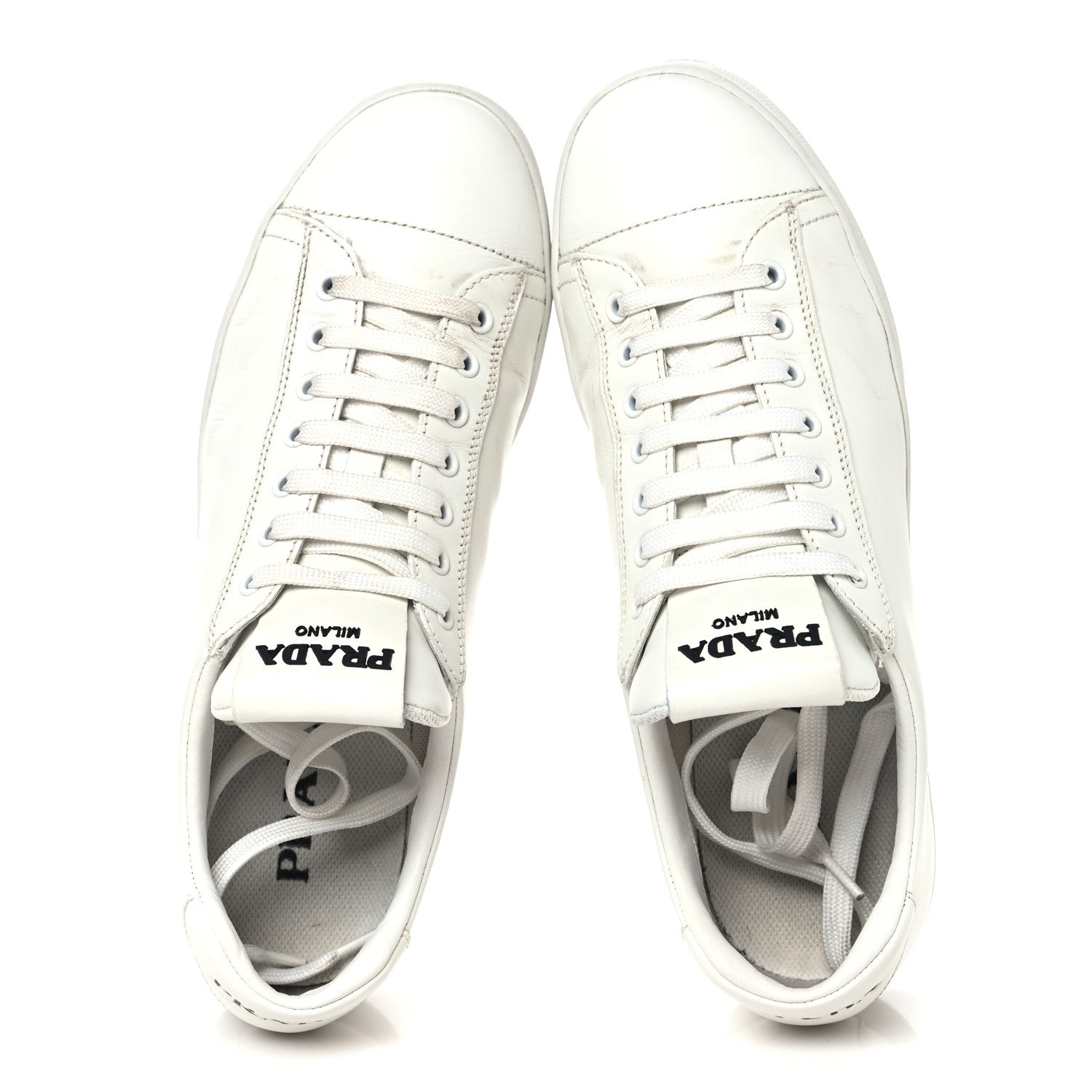 Prada Vitello Mens Logo Low Top Sneakers 43 White