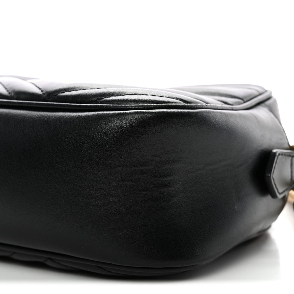 Gucci Calfskin Matelasse Small GG Marmont Chain Shoulder Bag Black