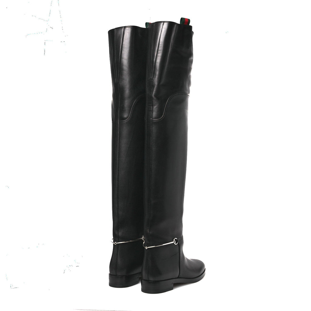 Gucci Calfskin Slim Horsebit Over The Knee High Boots 37 Black