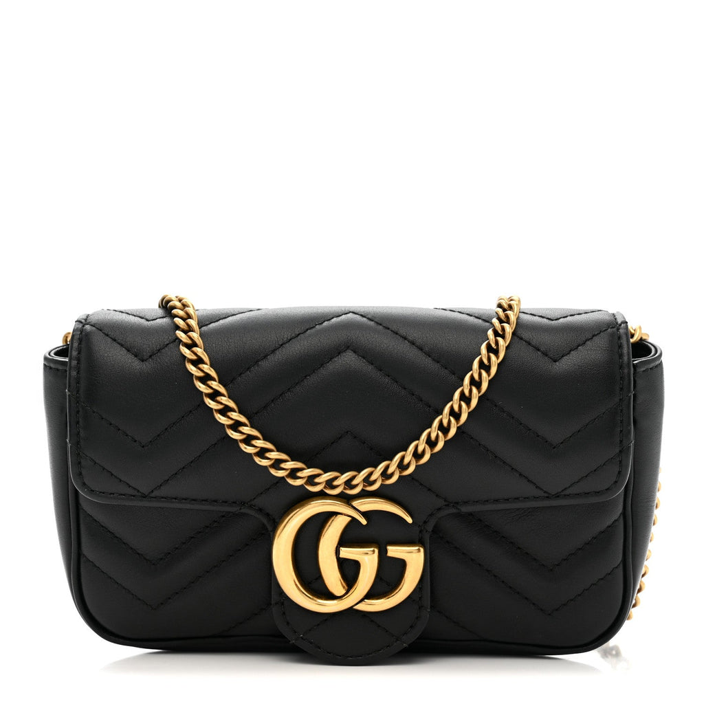 Gucci Calfskin Matelasse Super Mini GG Marmont Shoulder Bag Black