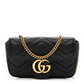 Gucci Calfskin Matelasse Super Mini GG Marmont Shoulder Bag Black