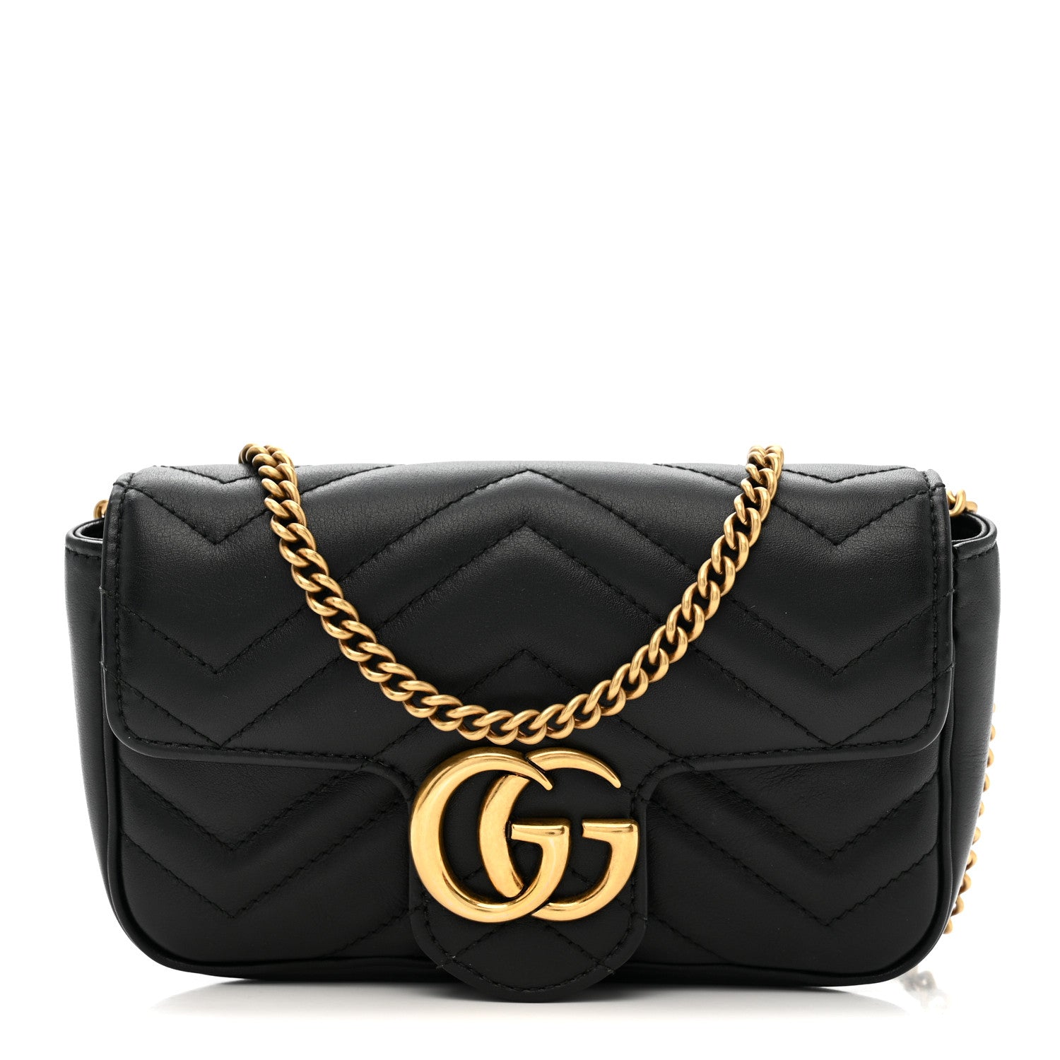 Gucci Calfskin Matelasse Super Mini GG Marmont Shoulder Bag Black