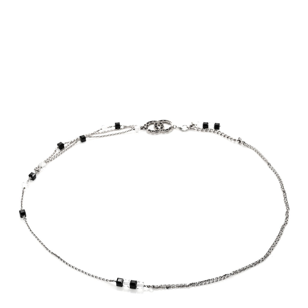 Metal Crystal CC Chain Belt Silver Black