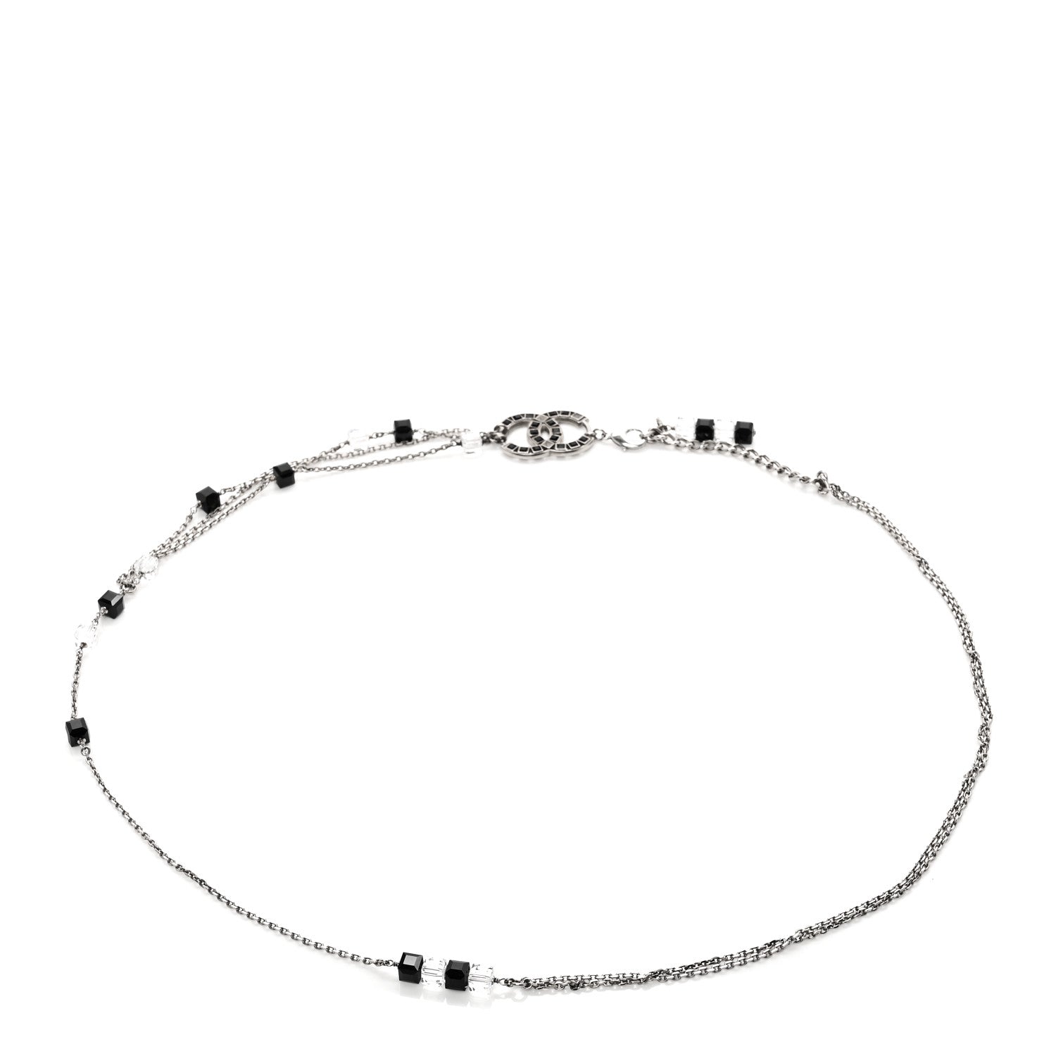 Metal Crystal CC Chain Belt Silver Black