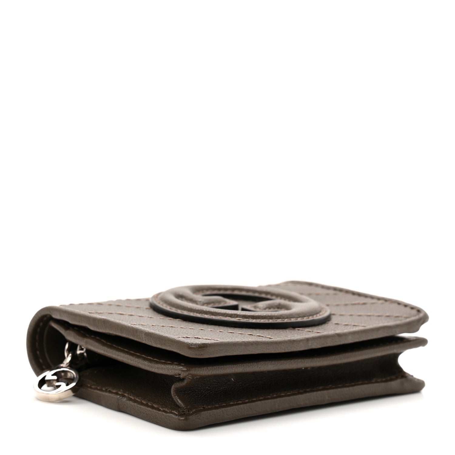 Gucci Sakai Be Green Calfskin Diagonal Stitched Blondie Card Case Wallet Craclet Brown