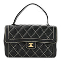 Chanel Calfskin Quilted Wild Stitch Large Top Handle Flap Black