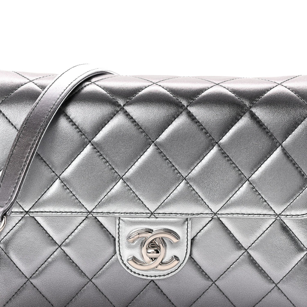 Chanel Metallic Lambskin Large Like A Wallet Flap Silver