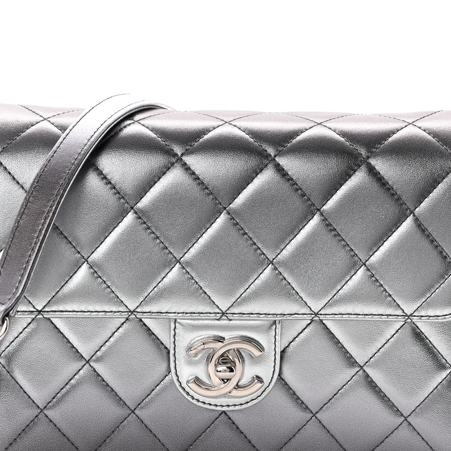 Chanel Metallic Lambskin Large Like A Wallet Flap Silver