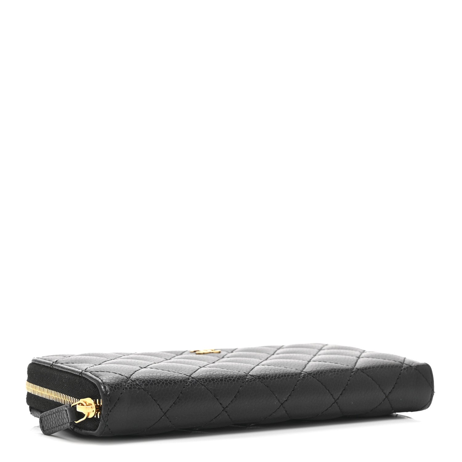 Caviar Quilted Large Gusset Zip Around Wallet Black
