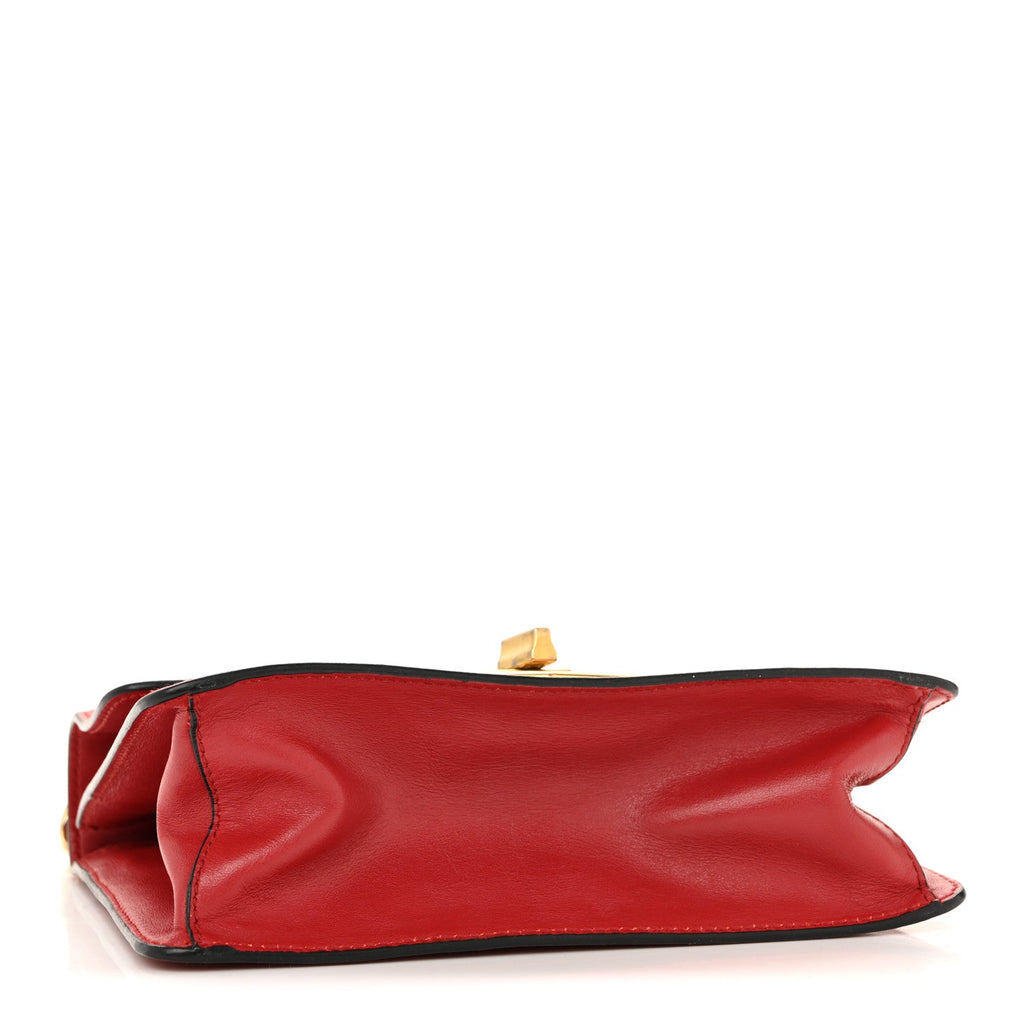 Prada Saffiano Turn Lock Chain Shoulder Bag Fuoco