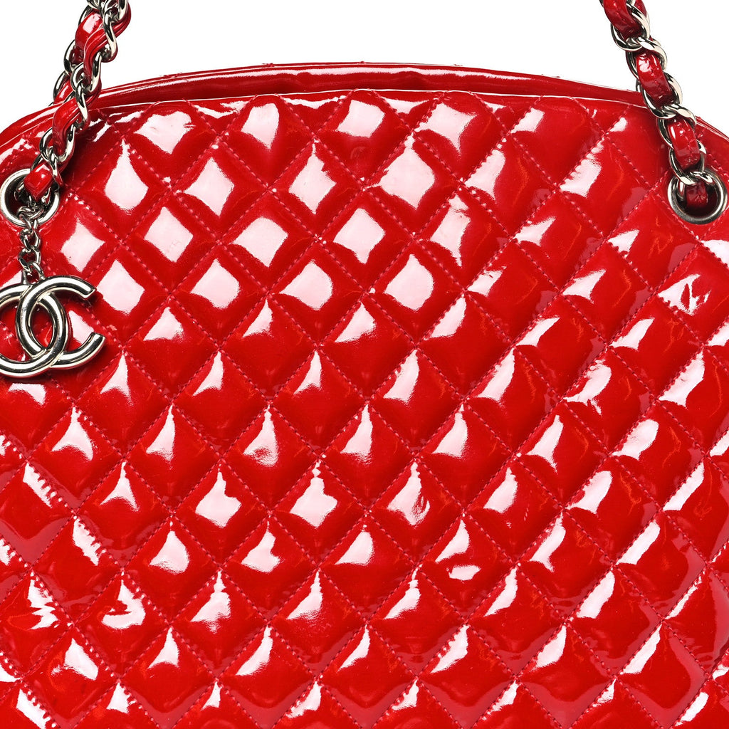 Chanel Patent Quilted Large Just Mademoiselle Bowling Bag Red