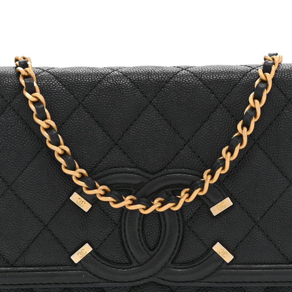 Chanel Caviar Quilted CC Filigree Wallet On Chain WOC Black