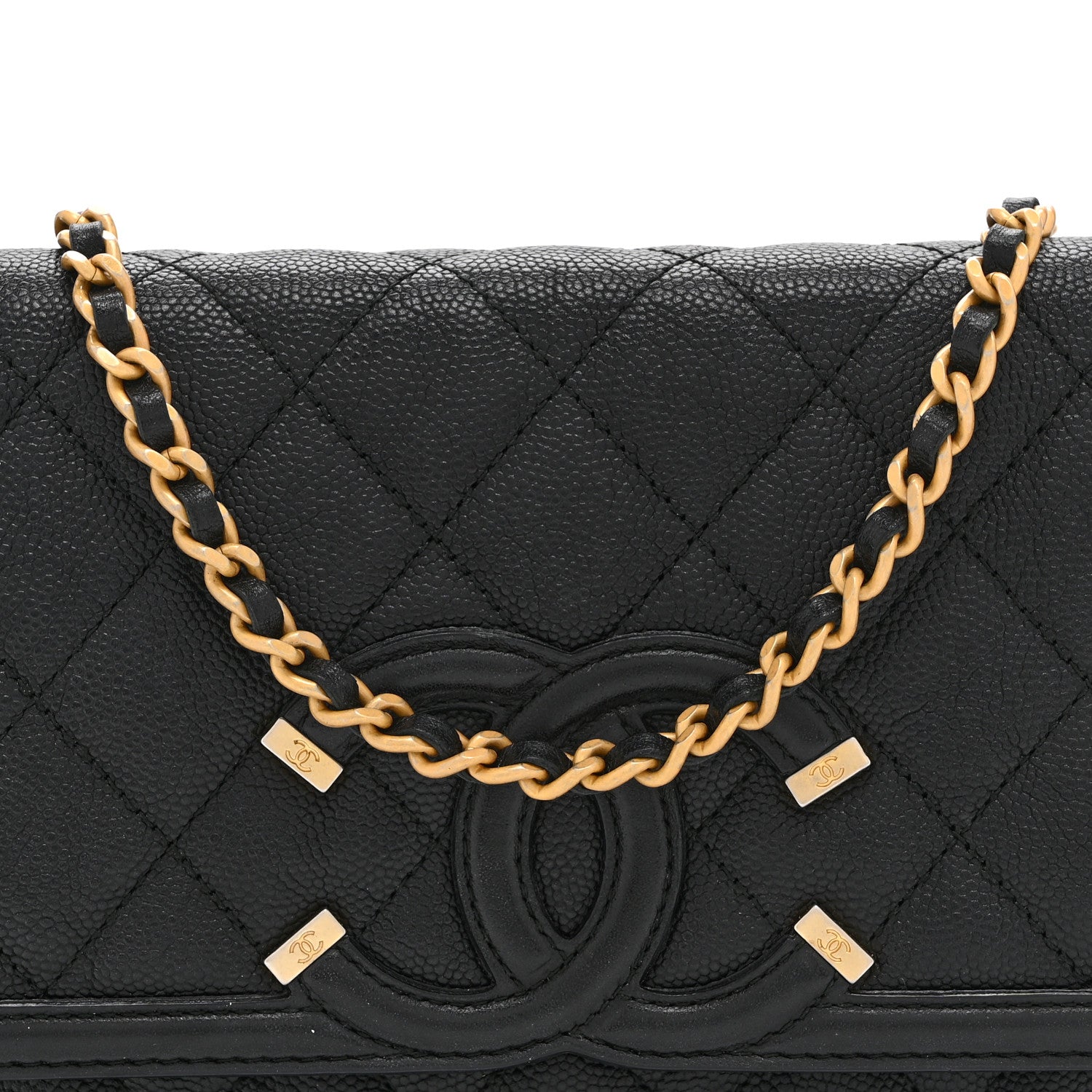 Chanel Caviar Quilted CC Filigree Wallet On Chain WOC Black