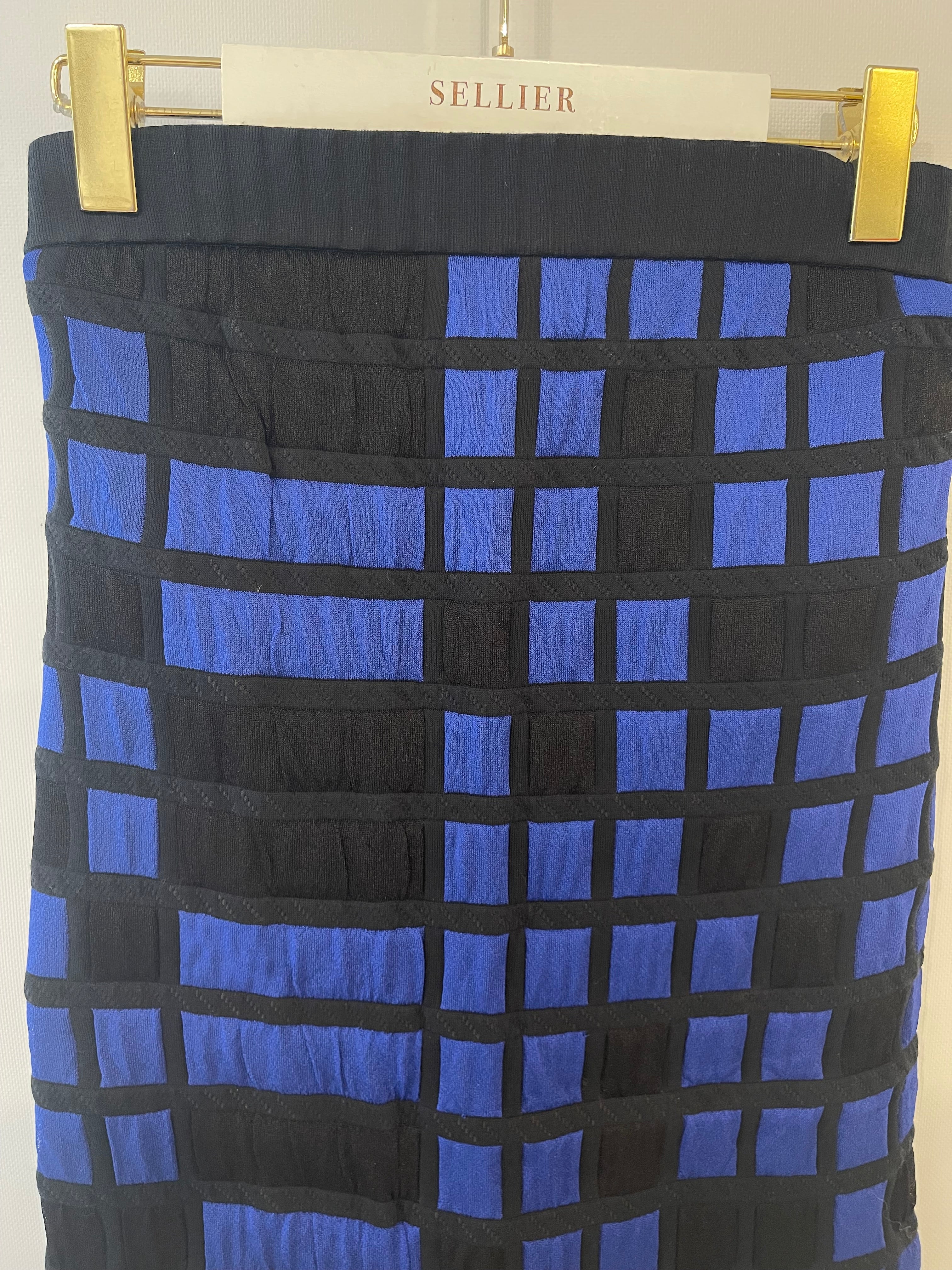 Chanel Spring 2013 Black and Electric Blue Checked Bandeau Dress Size FR 36 (UK 8)