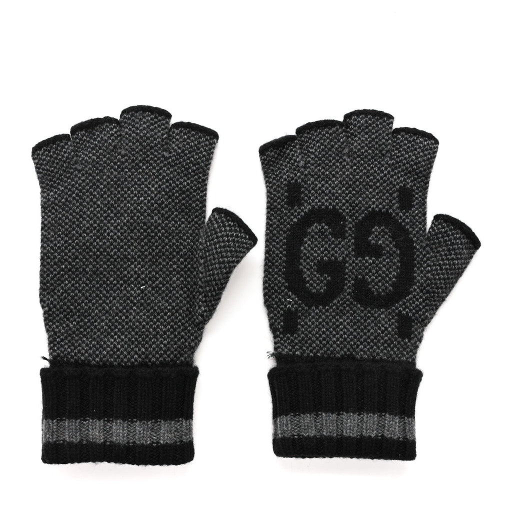 Gucci Cashmere Fingerless Gloves Logo M Graphite Black