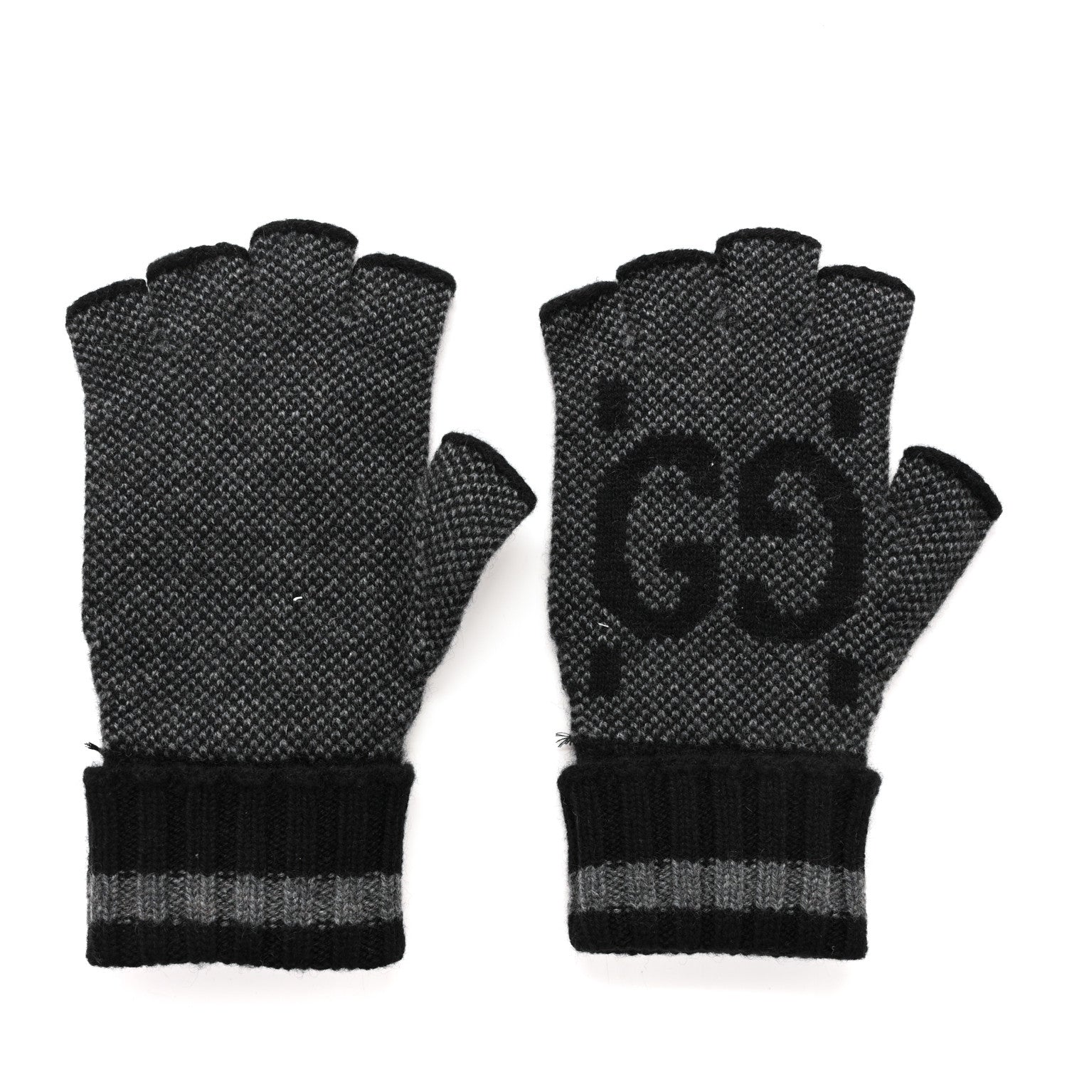 Gucci Cashmere Fingerless Gloves Logo M Graphite Black