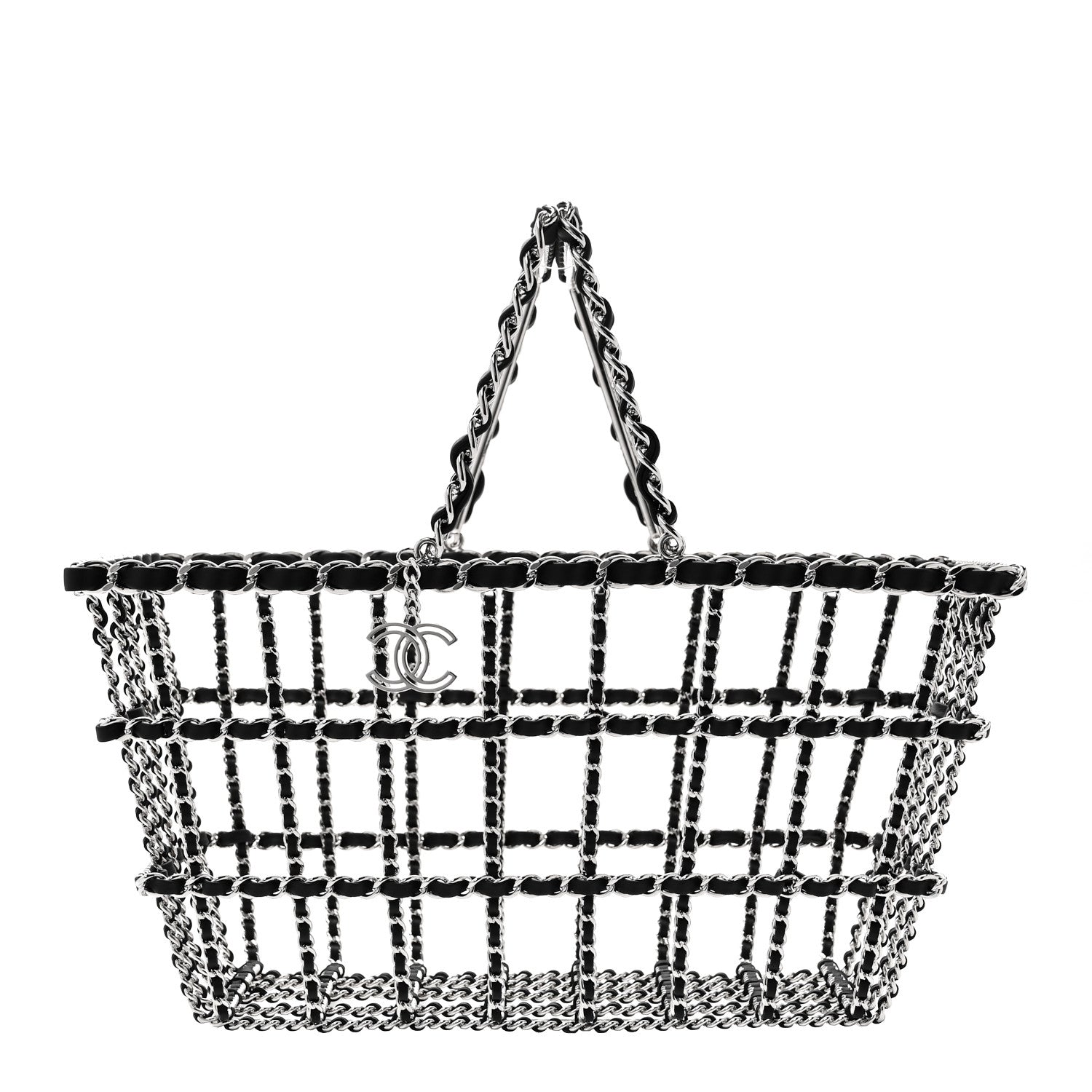 Chanel Brass Calfskin Large Grocery By Chanel Shopping Basket Silver