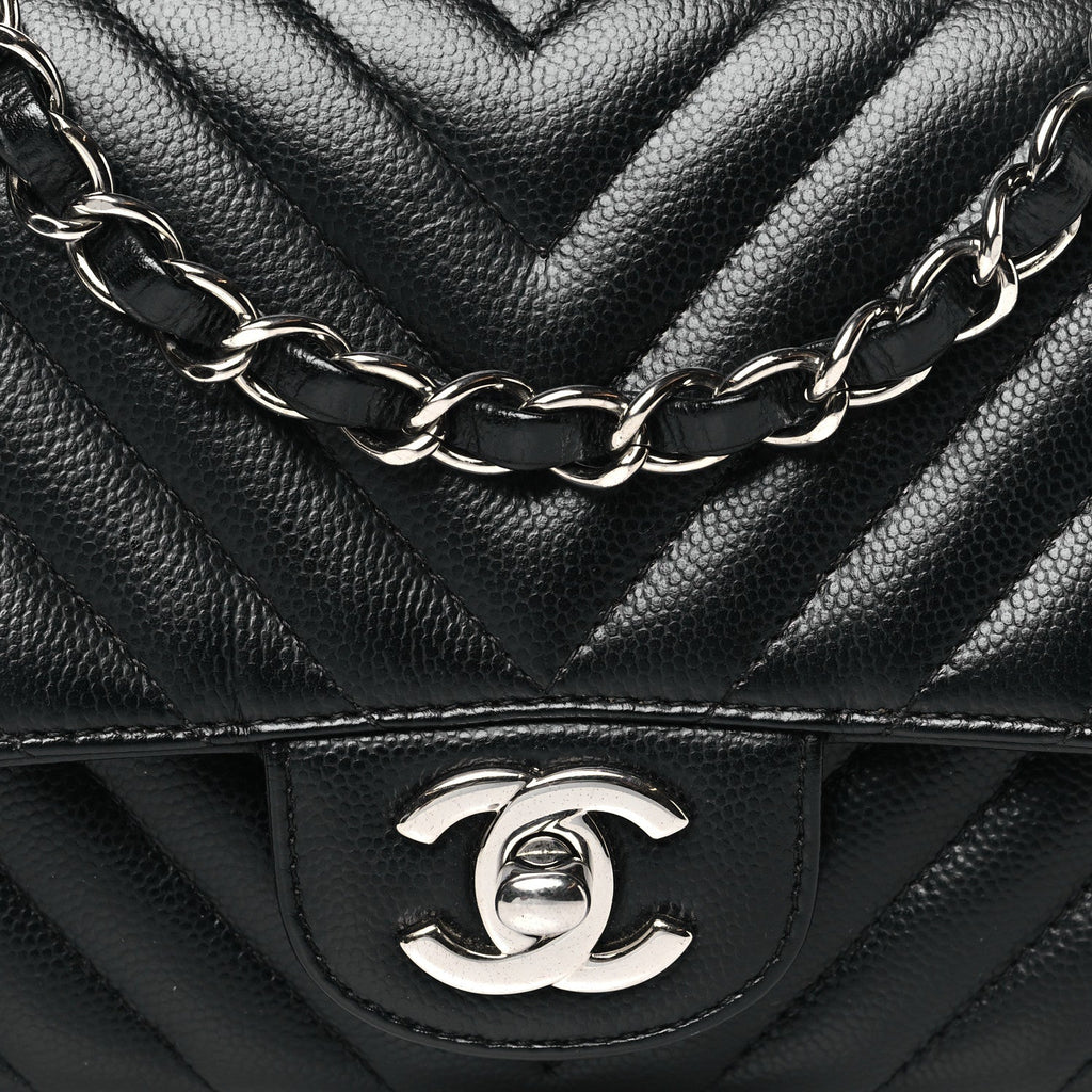 Chanel Caviar Chevron Quilted Mini Square Flap Black