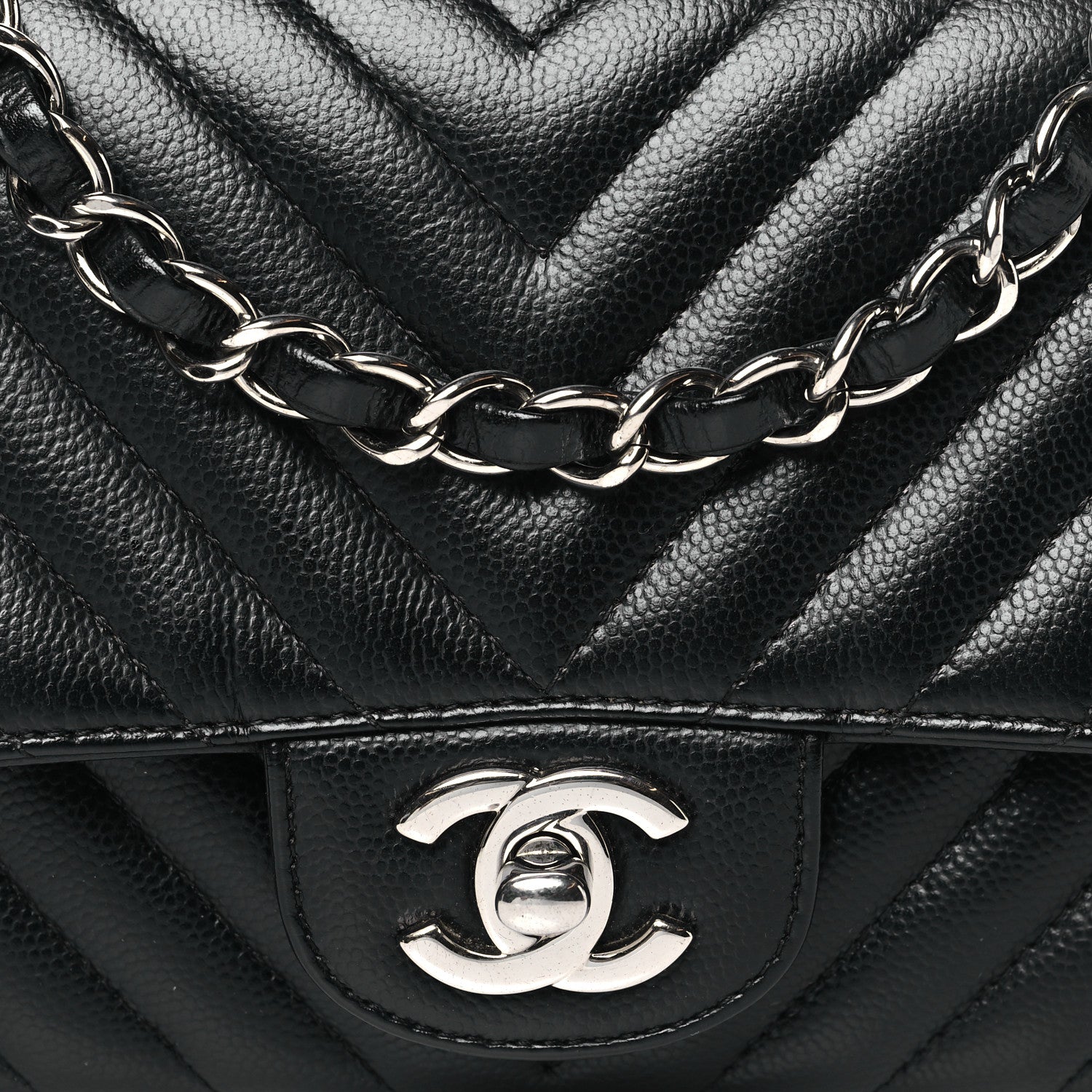 Chanel Caviar Chevron Quilted Mini Square Flap Black