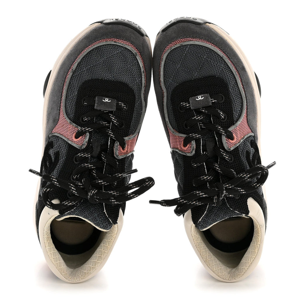 Fabric Calfskin Suede Womens CC Sneakers 36.5 Grey Pink