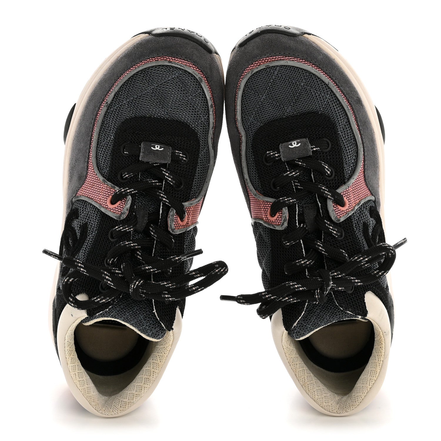 Fabric Calfskin Suede Womens CC Sneakers 36.5 Grey Pink