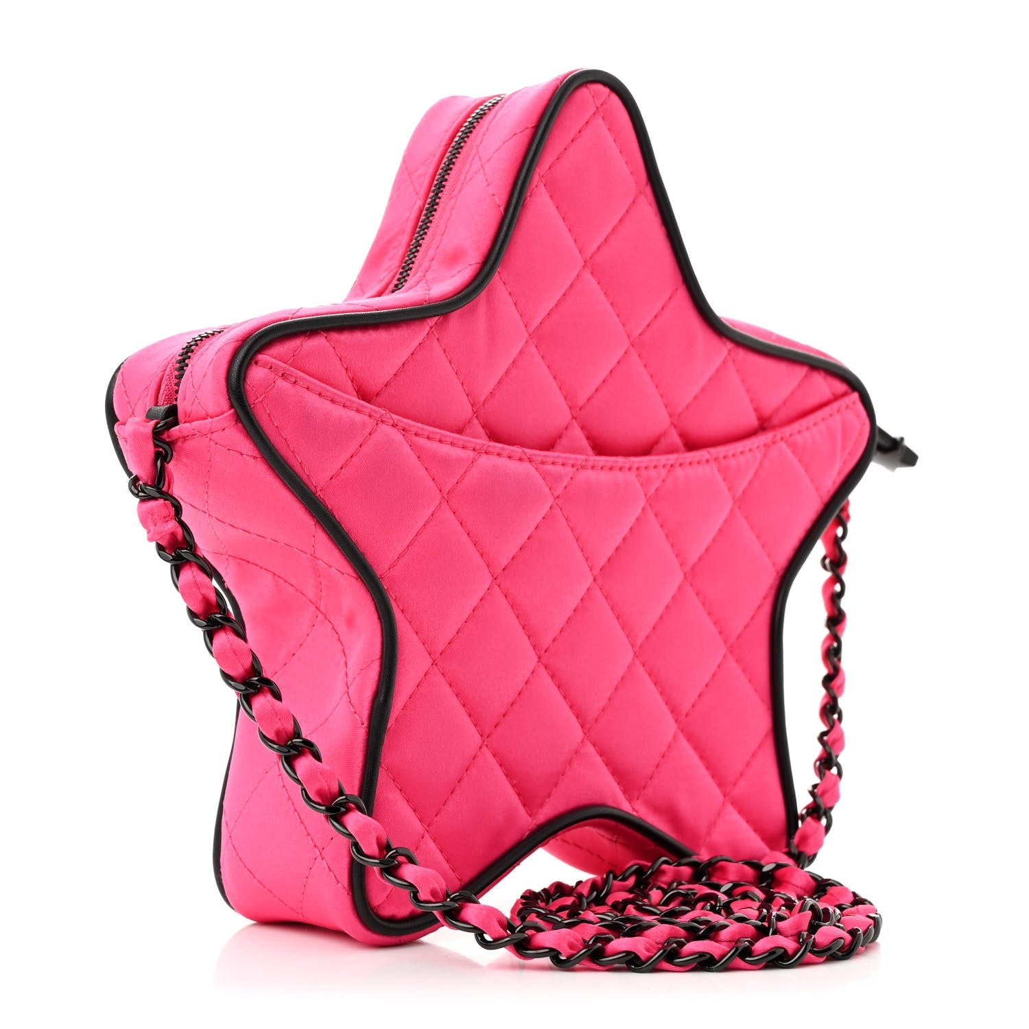 Chanel Satin Quilted Walk of Fame Star Bag Fuchsia Black