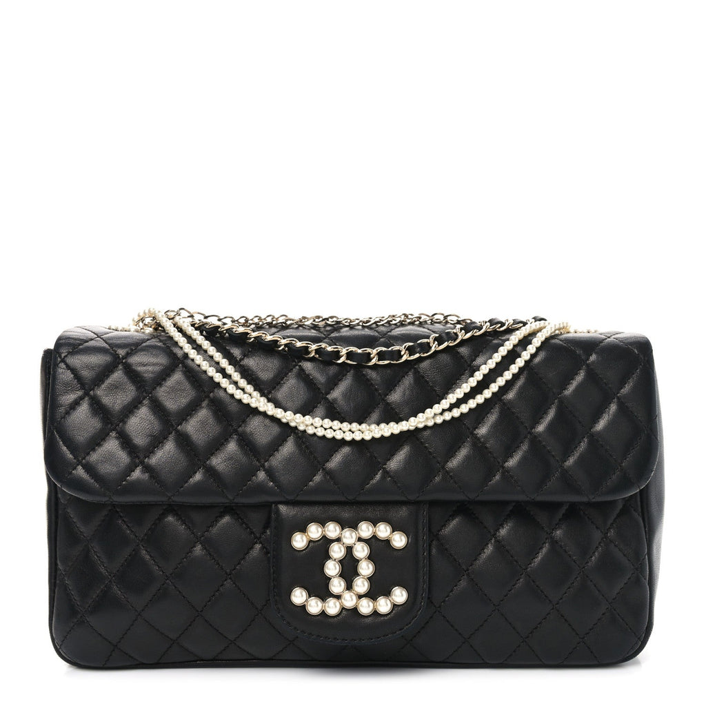 Chanel Lambskin Quilted Medium Westminster Pearl Flap Black