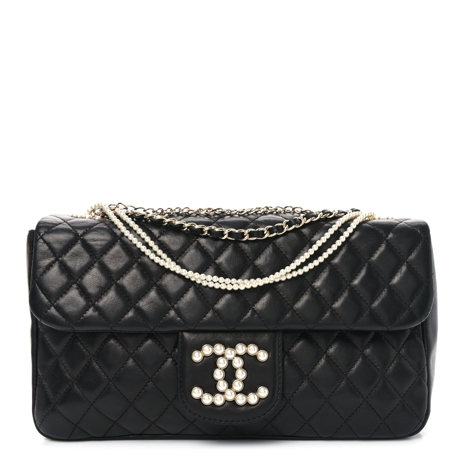 Chanel Lambskin Quilted Medium Westminster Pearl Flap Black