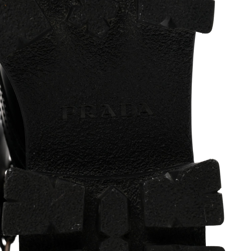 Prada Spazzolato Rois Nylon Metal Triangle Logo Monolith Pouch Pocket 55mm Boots 38 Black