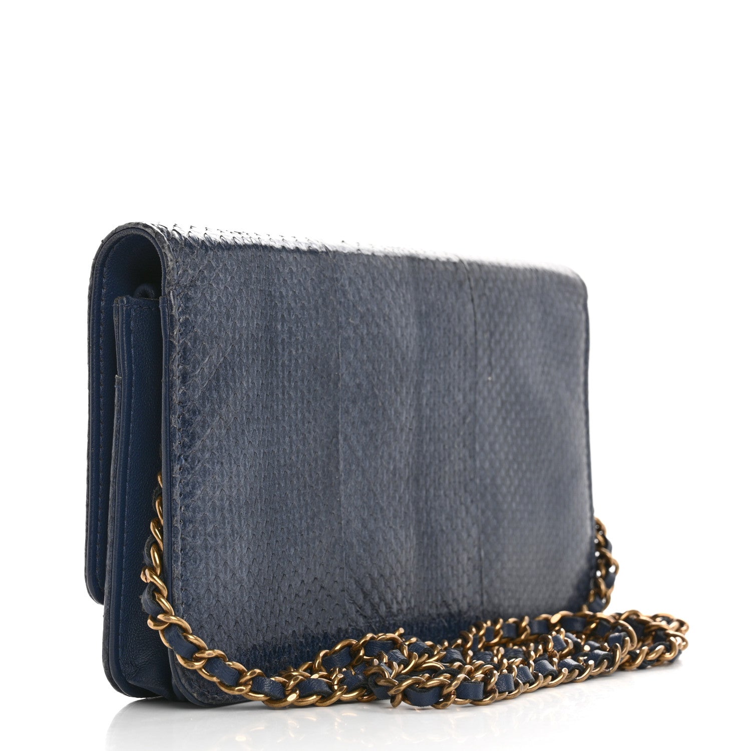 Chanel Snakeskin Wallet On Chain WOC Blue