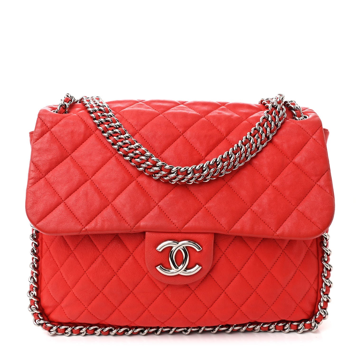 Chanel Washed Lambskin Quilted Maxi Chain Around Flap Red