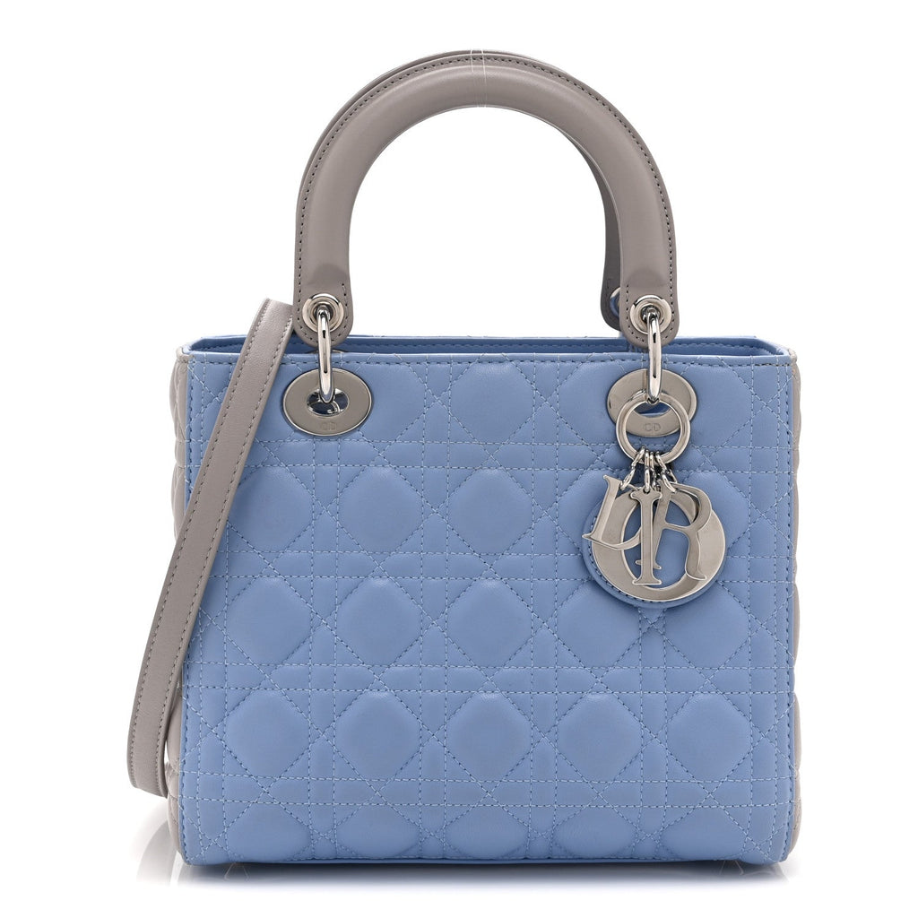Christian Dior Lambskin Cannage Medium Bi-Color Lady Dior Blue Gray