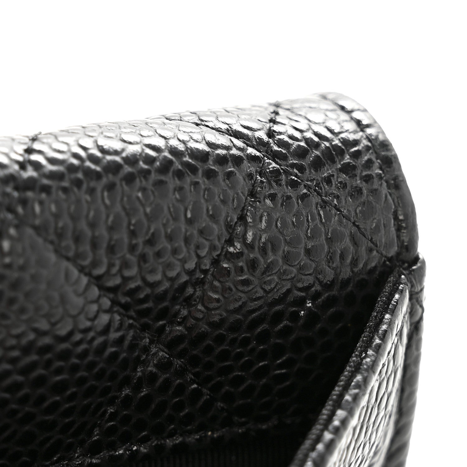 Caviar Quilted Flap Card Holder Wallet Black
