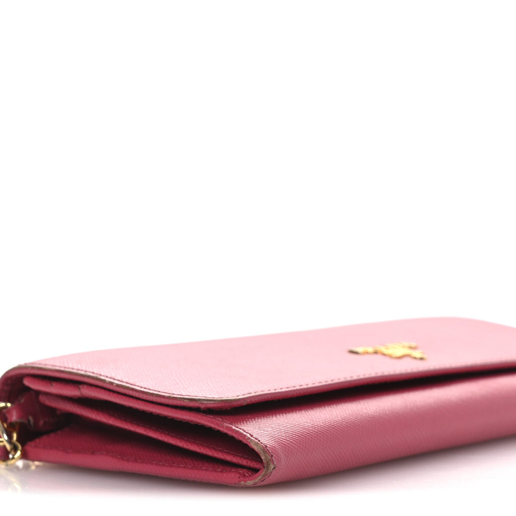 Prada Saffiano Metal Oro Chain Wallet Peonia
