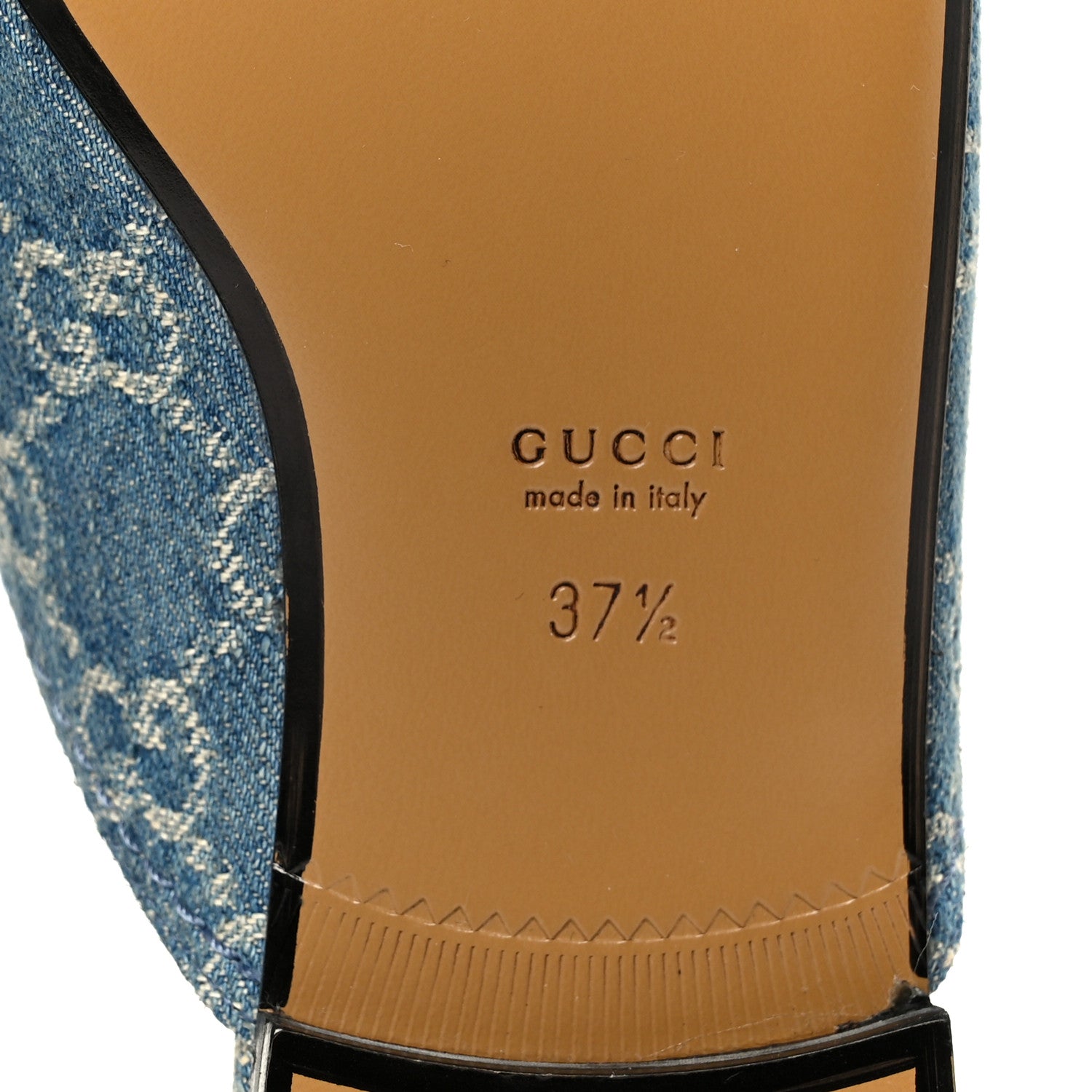 Gucci New Denim GG Malaga Kid Womens Princetown Slippers 37.5 Light Blue Royale