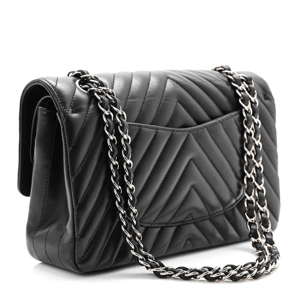 Chanel Lambskin Chevron Quilted Medium Double Flap Black