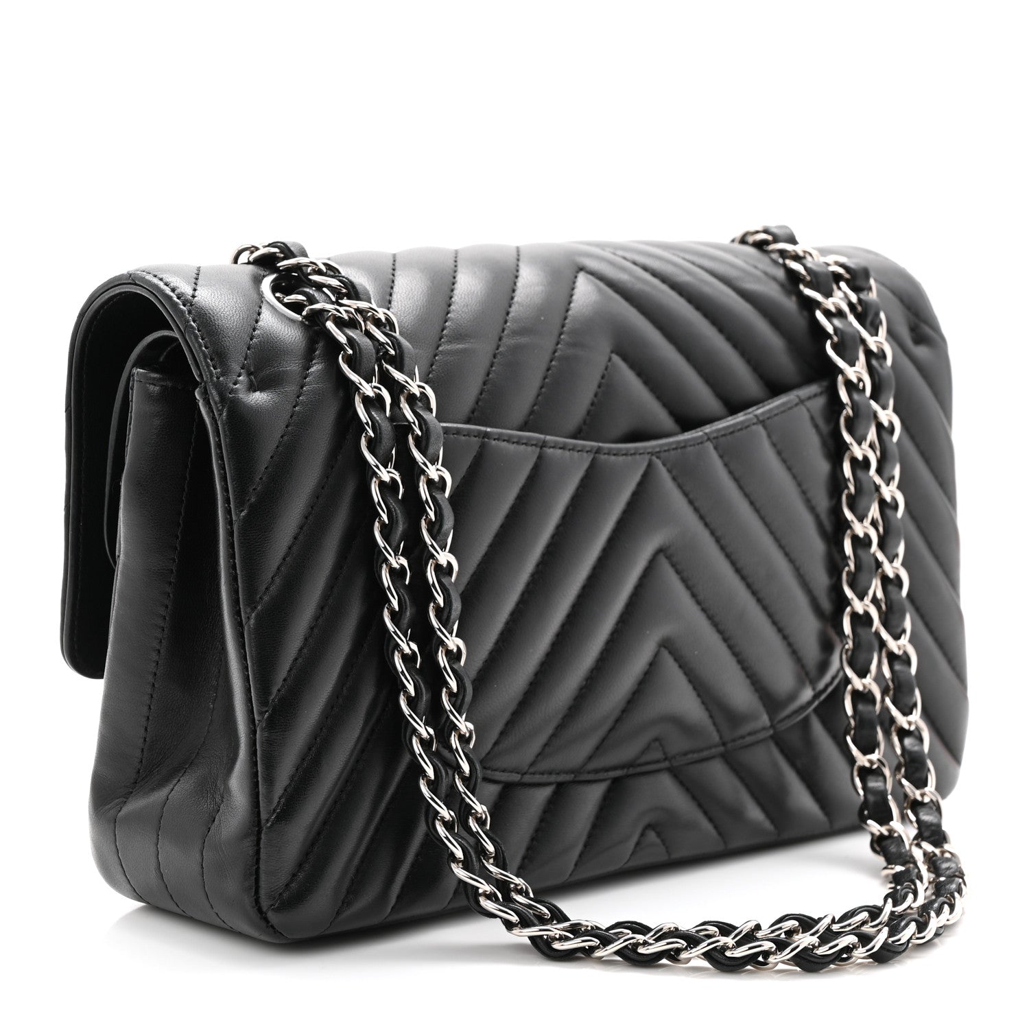 Chanel Lambskin Chevron Quilted Medium Double Flap Black