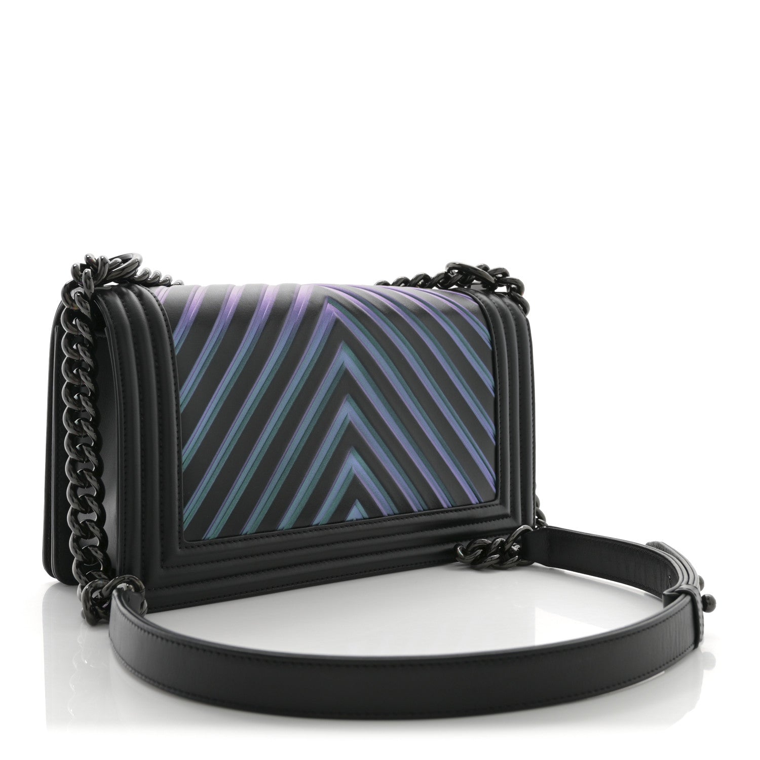 Chanel Calfskin Painted Chevron Embossed Medium Boy Flap Black